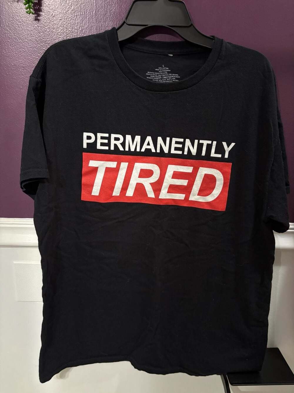 Hybrid Apparel Men's Permanently Tired Short Sleeve Graphic T-Shirt Black L